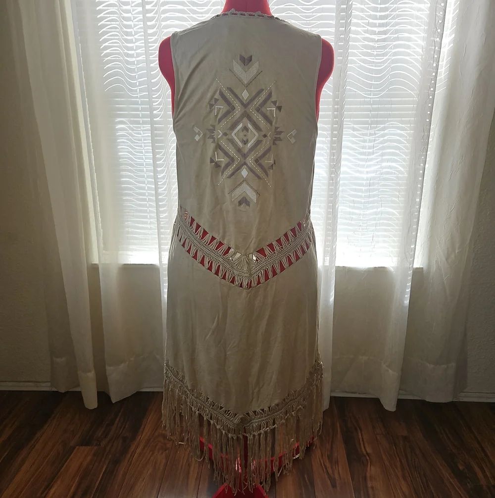 Miss Me Tan Suede Fringe Vest with Silver Embroidery